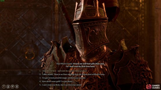 You need to use the hidden phrase you found on Dolor&rsquo;s body to enter, or show them your killing trophies.