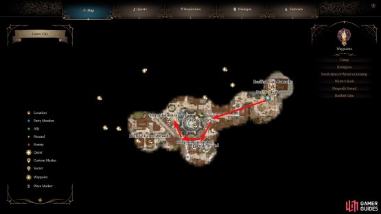 From the Basilisk Gate in the Lower City, head southwest to find Sorcerous Sundries which is where you&rsquo;ll find Ramazith&rsquo;s Tower