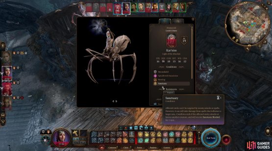 Kar&rsquo;niss can cast Sanctuary which will make him invulnerable to being targeted by attacks or spells