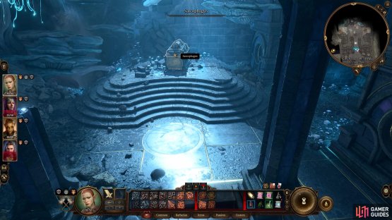 Then pass to the left of the sarcophagus to jump up some mushrooms.