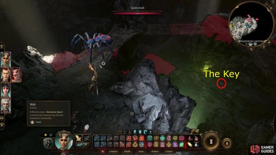 Follow the path west until you find the Phase Spider Matriarch boss. The key will be underneath it.
