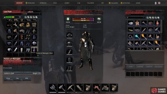 The Potion of Midnight in the inventory screen showcasing the timer is has
