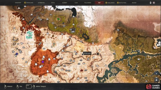 The location of the Al Merayah fortress in the Exiled Lands, northeast of Mek-Kamoses&rsquo; Spire.