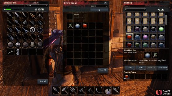 You can craft many dyes using the Dyer&rsquo;s Bench, both in the Exiled Lands and on the Isle of Siptah.