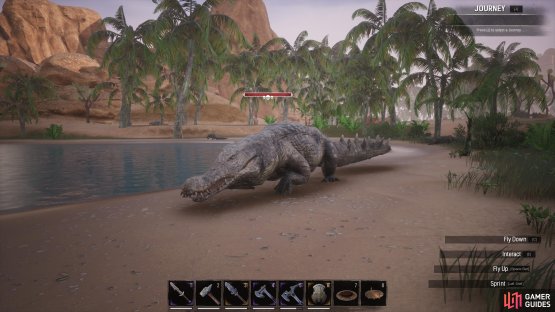 The Giant Crocodile can be found walking around the lagoon here.