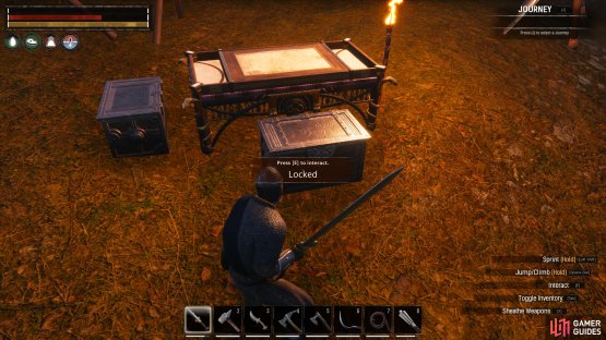 Open the chests inside the purge camps to find resources and materials.