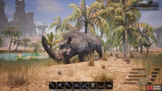 The King Rhino can be found bet ween the two lagoons northeast of Muriela&rsquo;s Hope.