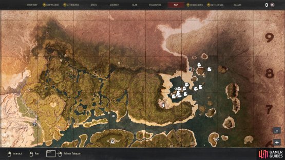 The location of the village of Flotsam, in the far northeast of the map.