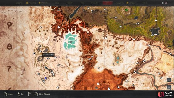 The location of the Sand Reaper Hive queen in the southwest part of the Oasis of Nekhet.