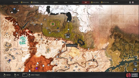 The location of Priestking&rsquo;s Retreat, north of Mek-kamoses&rsquo;s Spire.