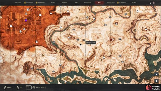 The location of the King Scorpion in relation to Ravager&rsquo;s Cleft.