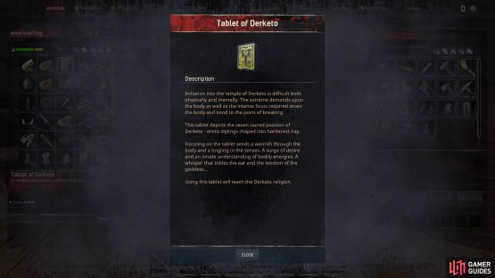 You can loot relics from priests, such as this Tablet of Derketo, to learn the associated religion for free.