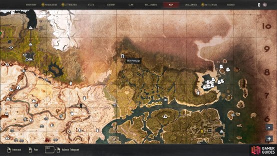 The location of The Passage, to the northwest of Flotsam village.