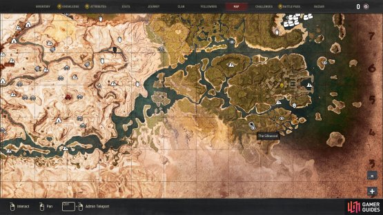 The location of The Silkwood in the southeast part of the map.