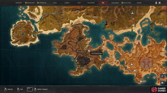 The location of the Rockslide boss just northwest of The Triune Grave.