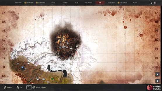 The location of the Volcano biome in the northwest of the map.