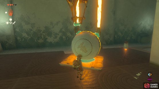 Attach the boulder to a plank of wood, then place the two flame emitters on the top of the boulder