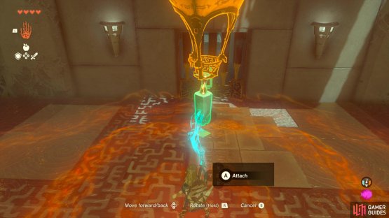 use a balloon and fire to get it to reach the plate!