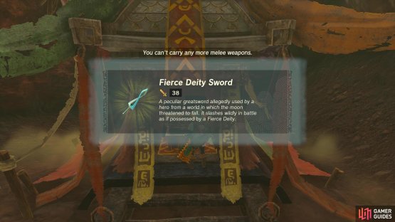 Past the door will be a chest with the !Fierce Deity Sword