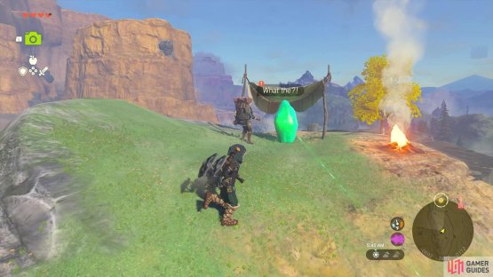 The NPC with the crystal is northwest of the shrine