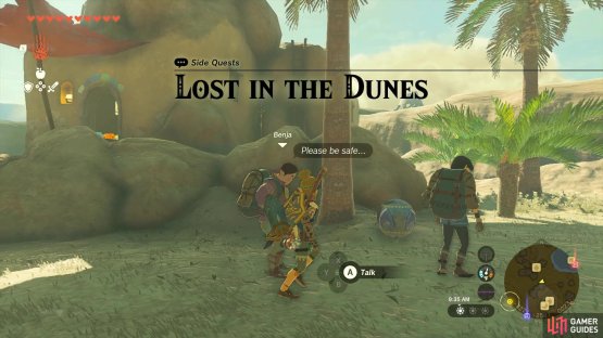 Speak to the travelers at the bazaar to begin this side quest