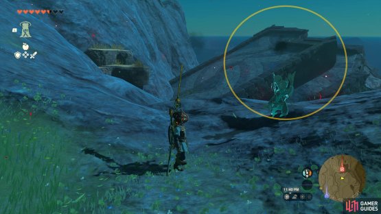 Look for these ruins on the cliff side