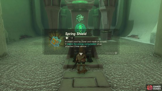 then continue to the end of the shrine to obtain the Spring Shield.
