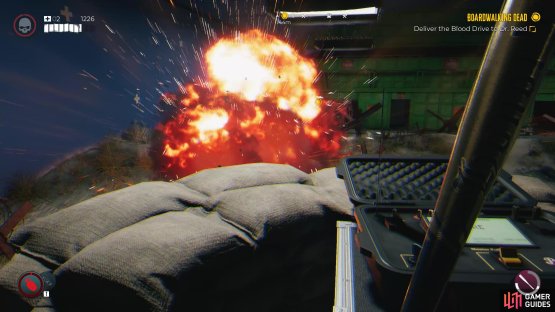 Use the explosives to clear out as many zombies as possible