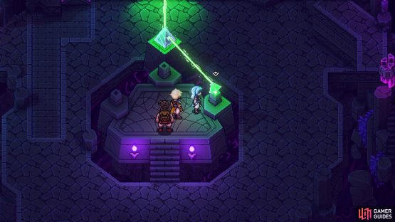 Insert the Green Crystal into the device to make a portal appear.