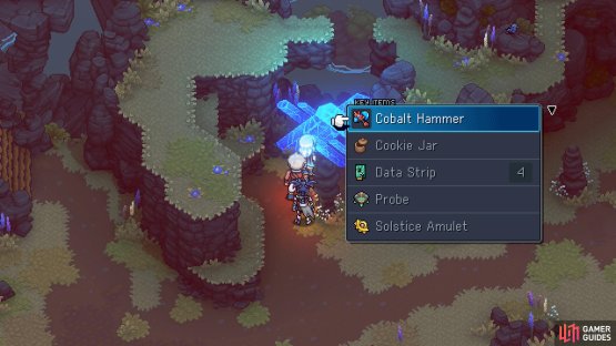 The Cobalt Hammer is required to break the blue crystals.