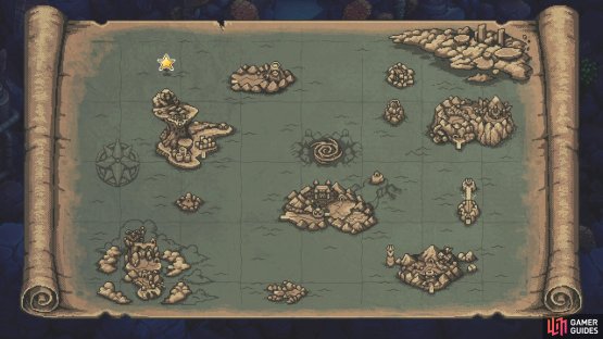Speaking with Resh&rsquo;an at camp points to this island on the world map.