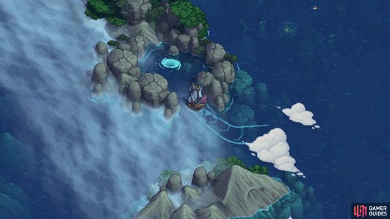 The whirlpool that leads to the ruins is in the middle of this island to the east of Evermist.
