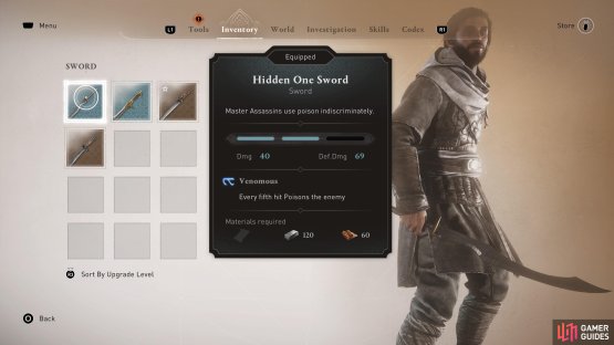 The Hidden One Sword will poison enemies as you strike them.
