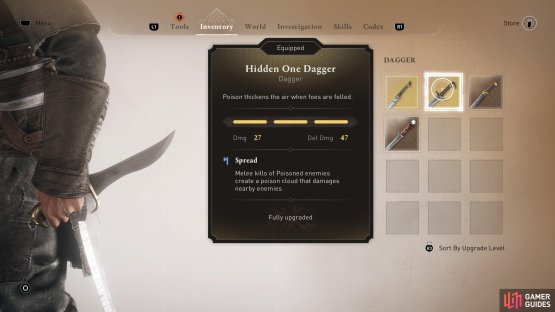 Pair it with the Hidden One Dagger to make poison clouds appear when you kill enemies.