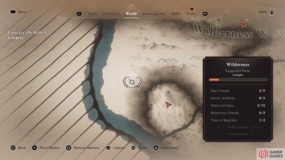 Look for the pillars icon on your map in the Wilderness West.