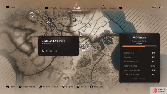 The location of the Death and Afterlife site on the map.