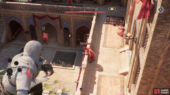 Use your Throwing Knives to start eliminate the guards inside the compound.