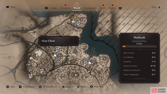The location of the Gear Chest on the map.