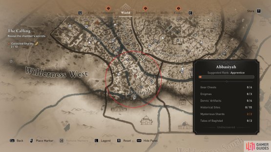 The general location of the second NPC with a mysterious shard in the Abbasiyah region.