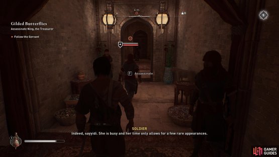 As you walk through the Chamber of Antiquities, assassinate the guards here first.