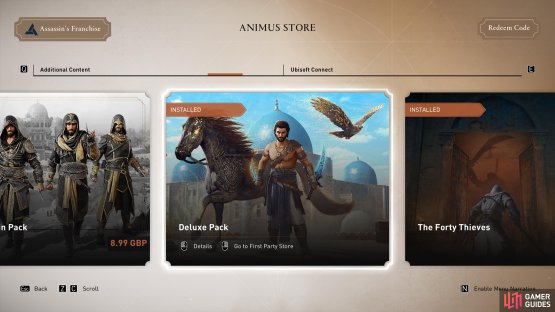 Check the Ubisoft store from the in-game menu to see whether you&rsquo;ve unlocked the Deluxe Pack.
