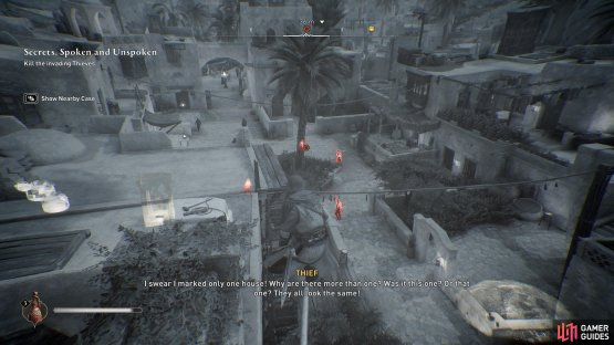 You can use Eagle Vision to highlight the location of all the invading thieves.
