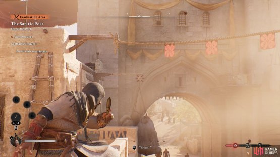 You can use your throwing knife to hit suspended cargo, causing it to fall and kill guards.