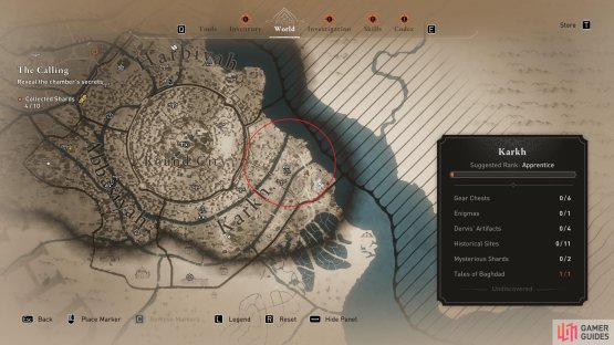 The location of the first NPC with a mysterious shard in the Karkh region.
