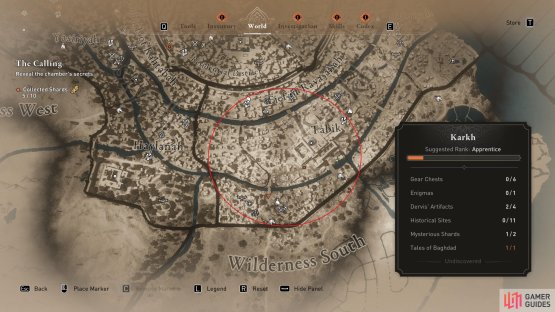 The general location of the NPC with a mysterious shard in the southern part of the Karkh region.
