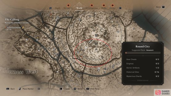 Look for the NPC with the mysterious shard in the Residential District of the Round City.