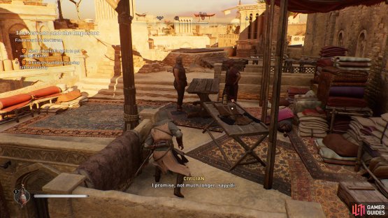 Steal one of the eunuch tunics from the merchant stalls to get inside the Harem.