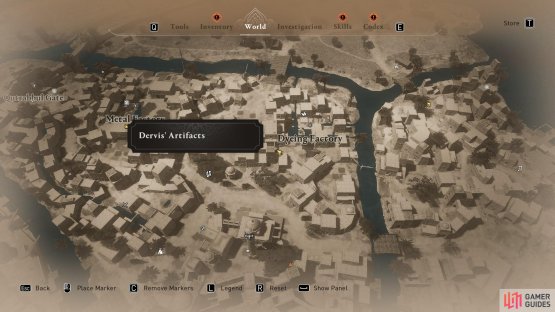 There is an artifact east of the Dyeing factory.