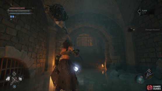 The Damaged Standard is located in a slightly flooded cell area underneath the Manse, near the catacomb and prisoner area.
