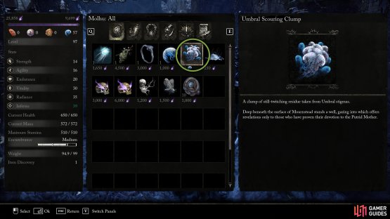 Purchase the Umbral Scouring Clump from Molhu in Skyrest for 50 Umbral Scouring. This will allow you to bypass the Seek Scouring Prompt in Lords of the Fallen.